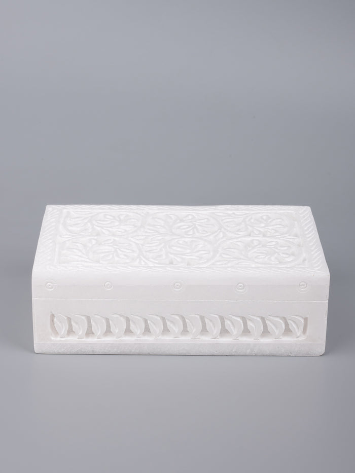 White marble jewellery box with jali carving - big size - The Heritage Artifacts