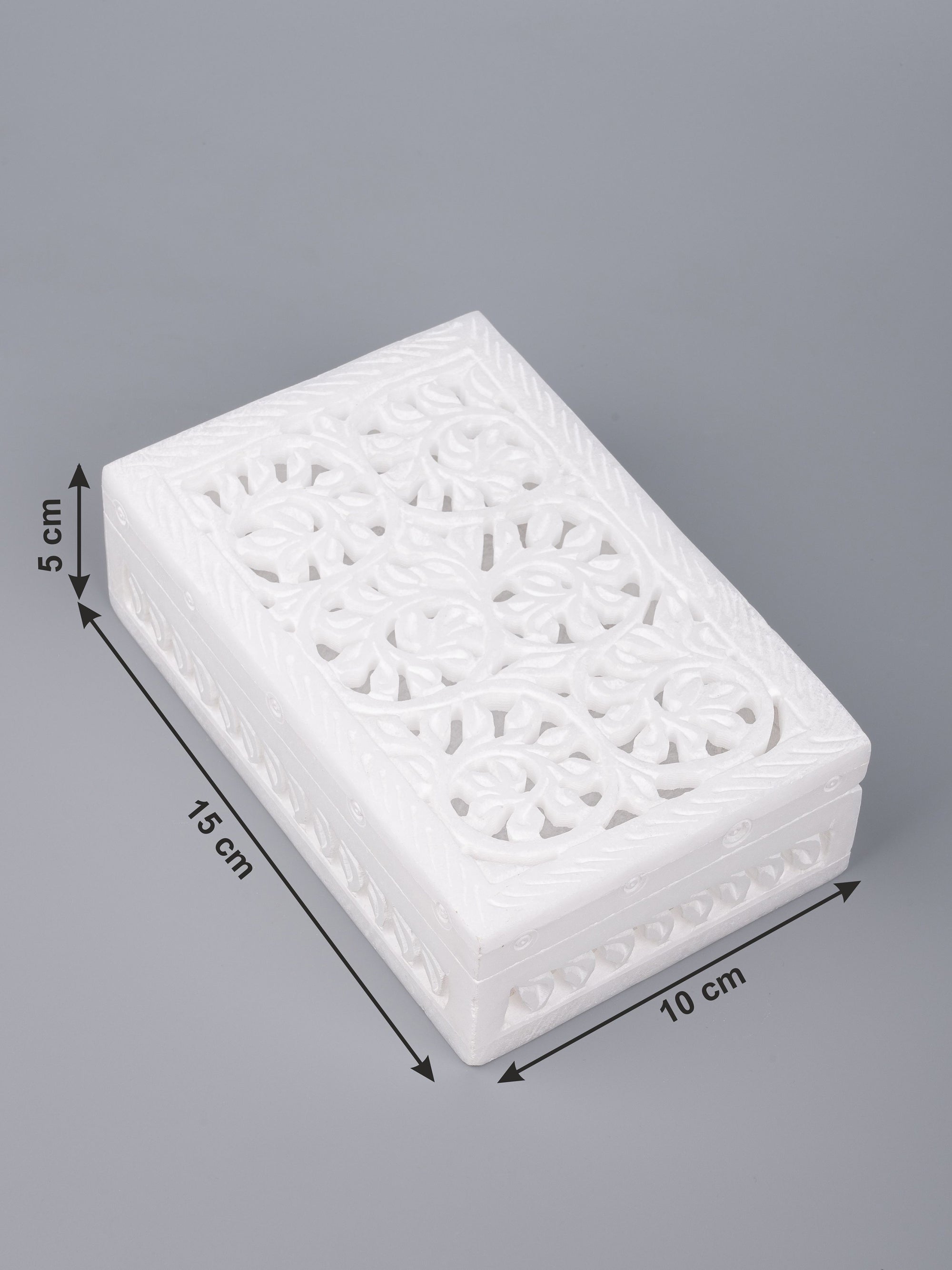 White marble jewellery box with jali carving - big size - The Heritage Artifacts