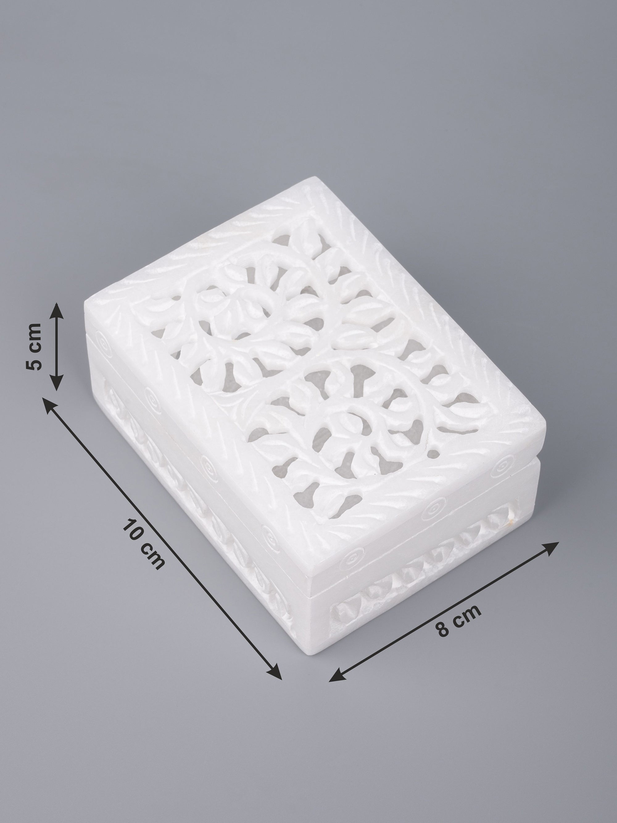 White marble jewellery box with jali carving - small size - The Heritage Artifacts