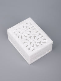White marble jewellery box with jali carving - small size - The Heritage Artifacts