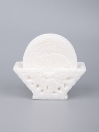 Marble hand carved set of 6 white coasters with stand in pure white color - The Heritage Artifacts