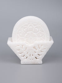 White marble coaster set, hand carved with jali design - The Heritage Artifacts
