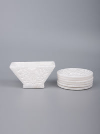 White marble coaster set, hand carved with jali design - The Heritage Artifacts