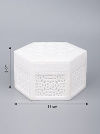 White marble crafted jewelry box in hexagonal shape - The Heritage Artifacts