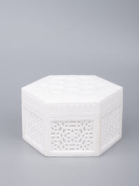 White marble crafted jewelry box in hexagonal shape - The Heritage Artifacts