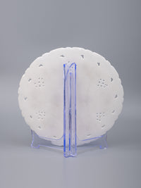 Marble décor plate with intricate blue floral inlay work - 9 inches - The Heritage Artifacts