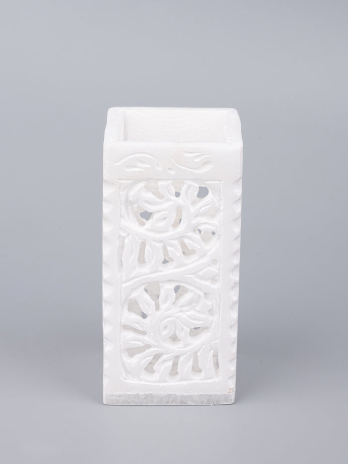 White marble crafted pen holder - The Heritage Artifacts