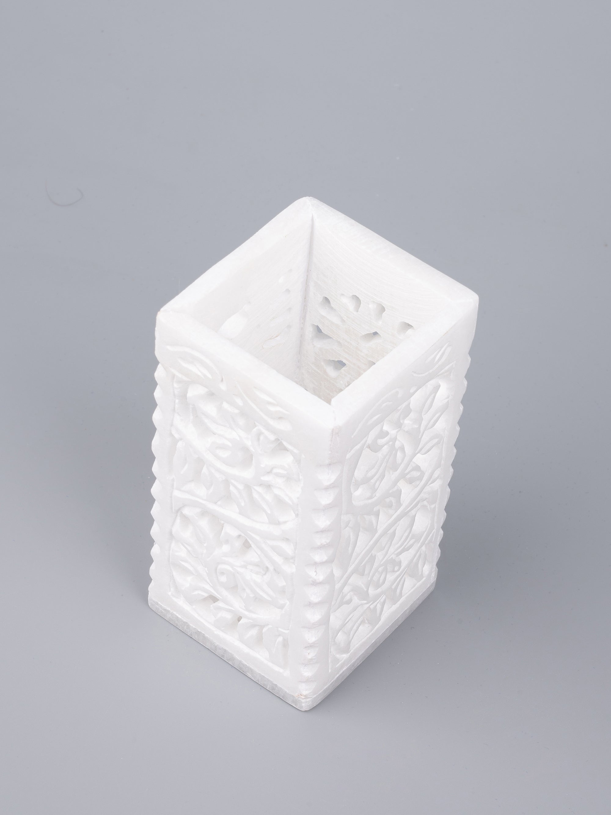 White marble crafted pen holder - The Heritage Artifacts