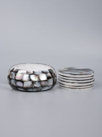 6 pieces coaster set made of marble and mother of pearl - The Heritage Artifacts