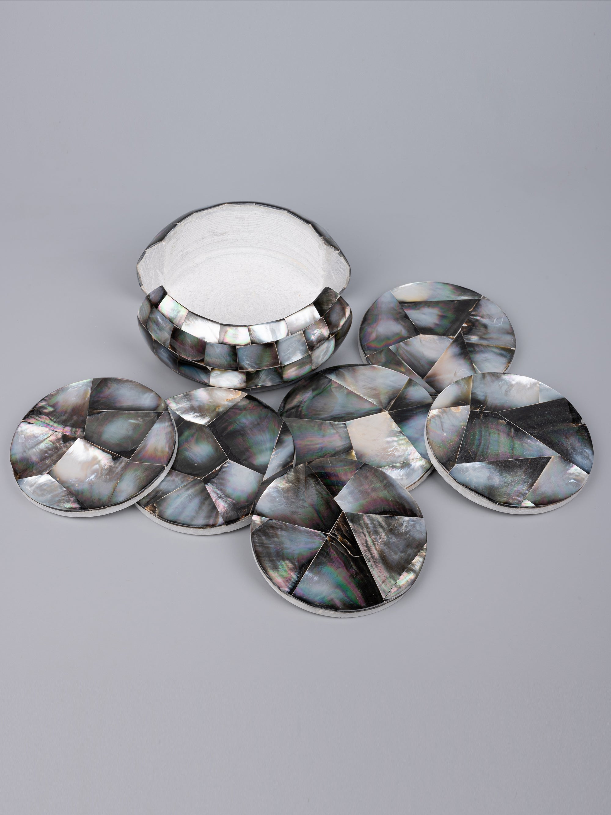 6 pieces coaster set made of marble and mother of pearl - The Heritage Artifacts