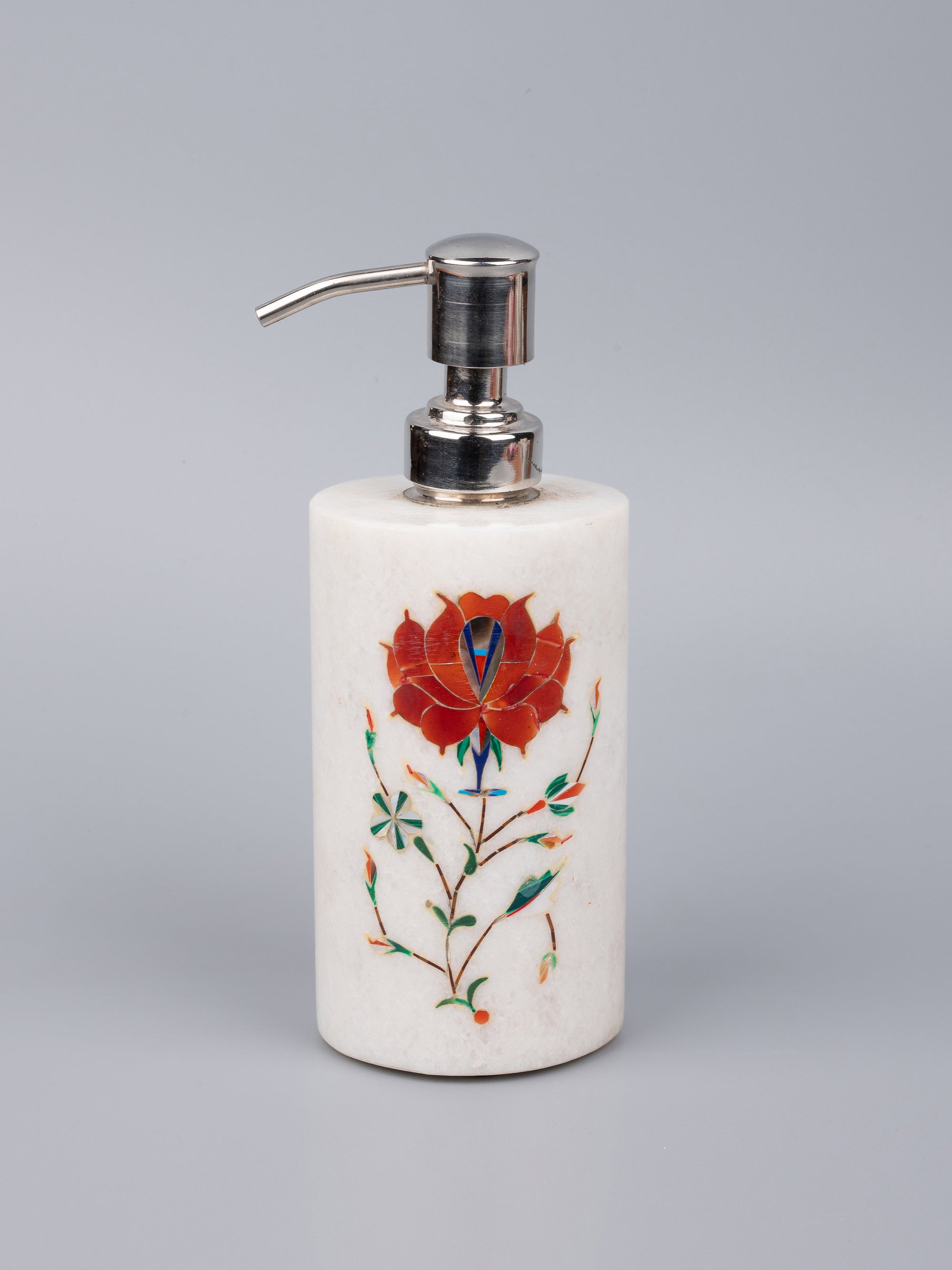5 pieces bathroom accessories set made of pure marble with colorful inlay work - The Heritage Artifacts
