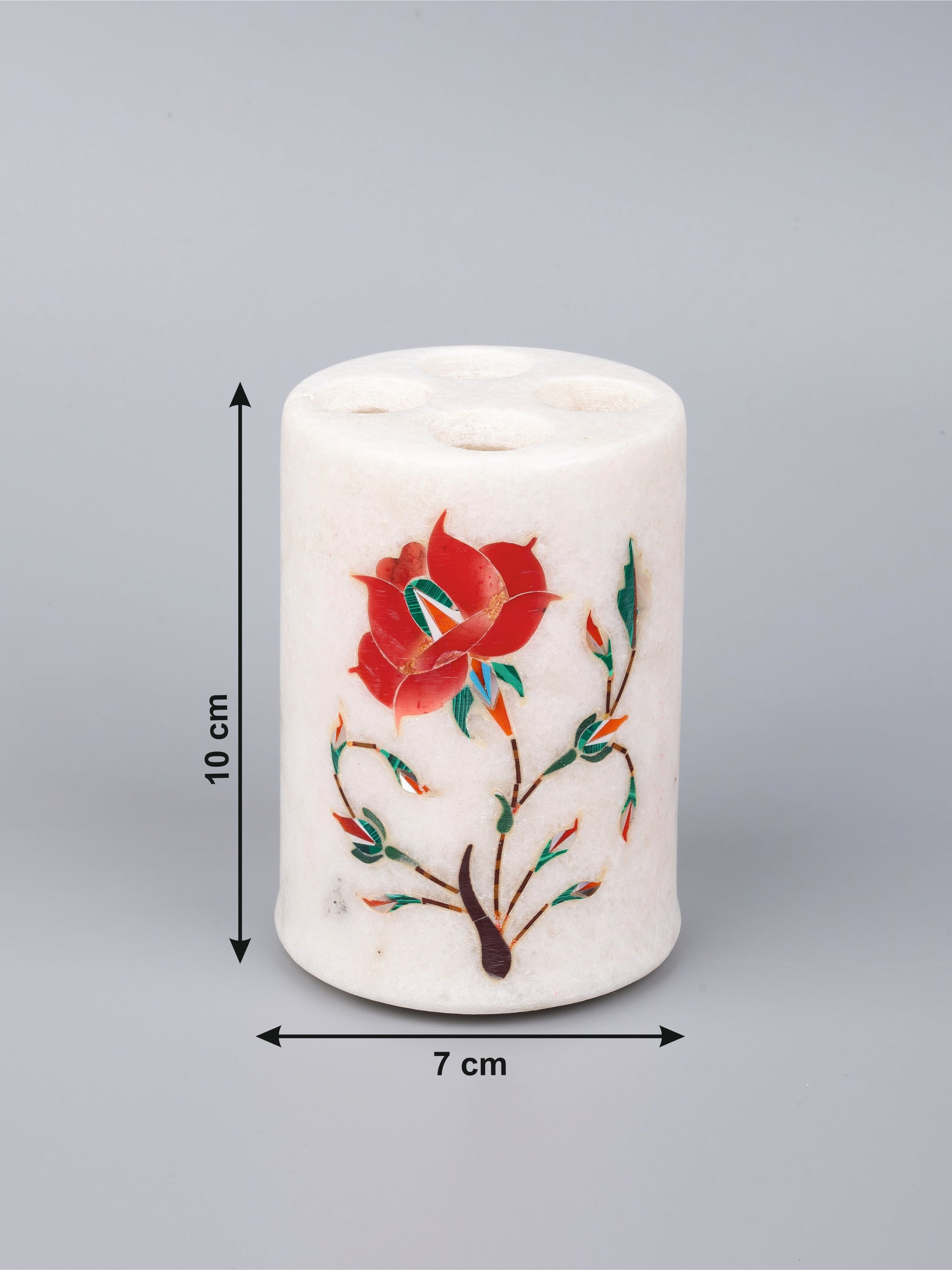 5 pieces bathroom accessories set made of pure marble with colorful inlay work - The Heritage Artifacts