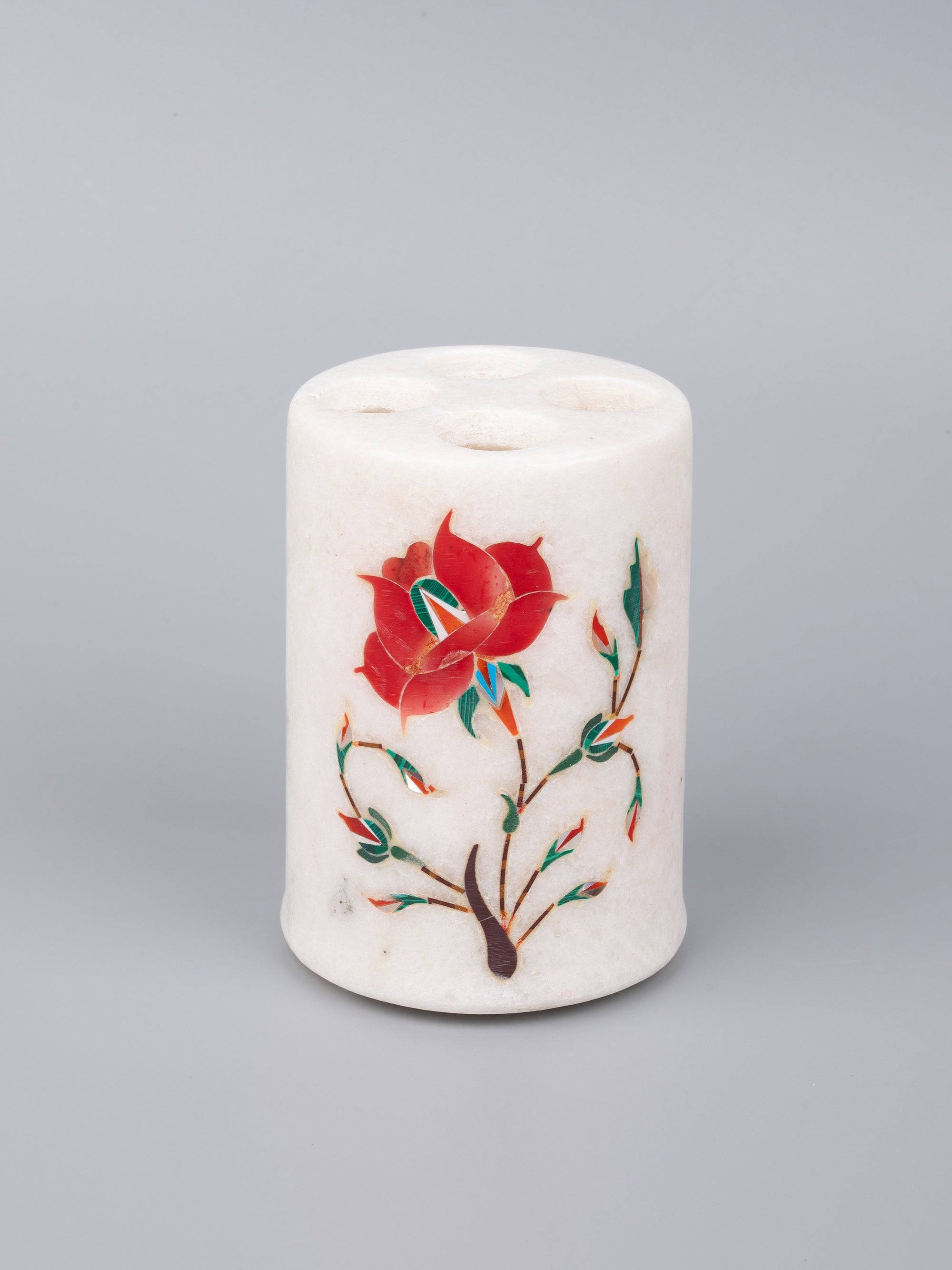 5 pieces bathroom accessories set made of pure marble with colorful inlay work - The Heritage Artifacts