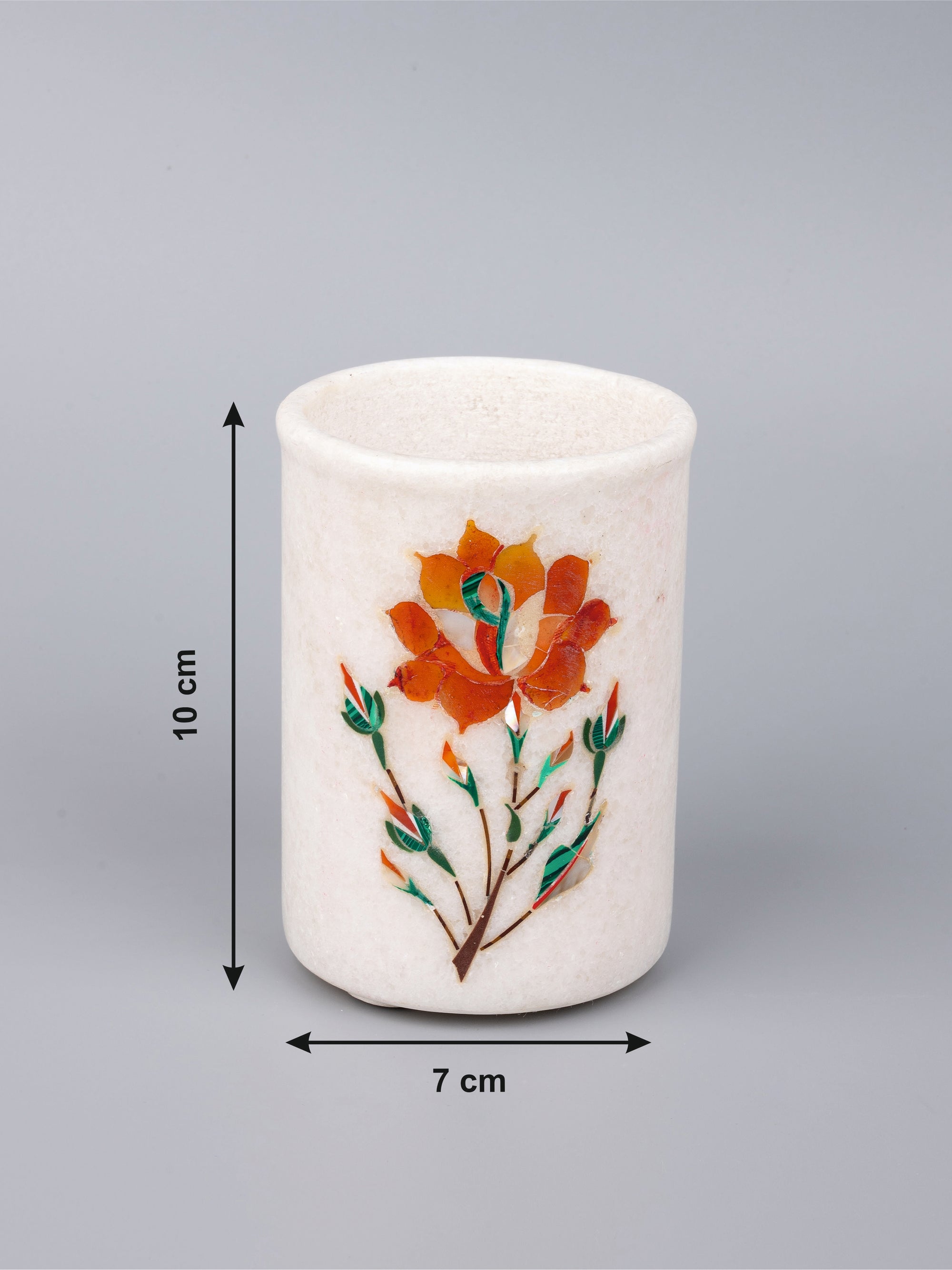 5 pieces bathroom accessories set made of pure marble with colorful inlay work - The Heritage Artifacts