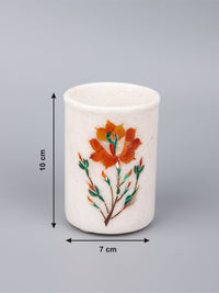 5 pieces bathroom accessories set made of pure marble with colorful inlay work - The Heritage Artifacts