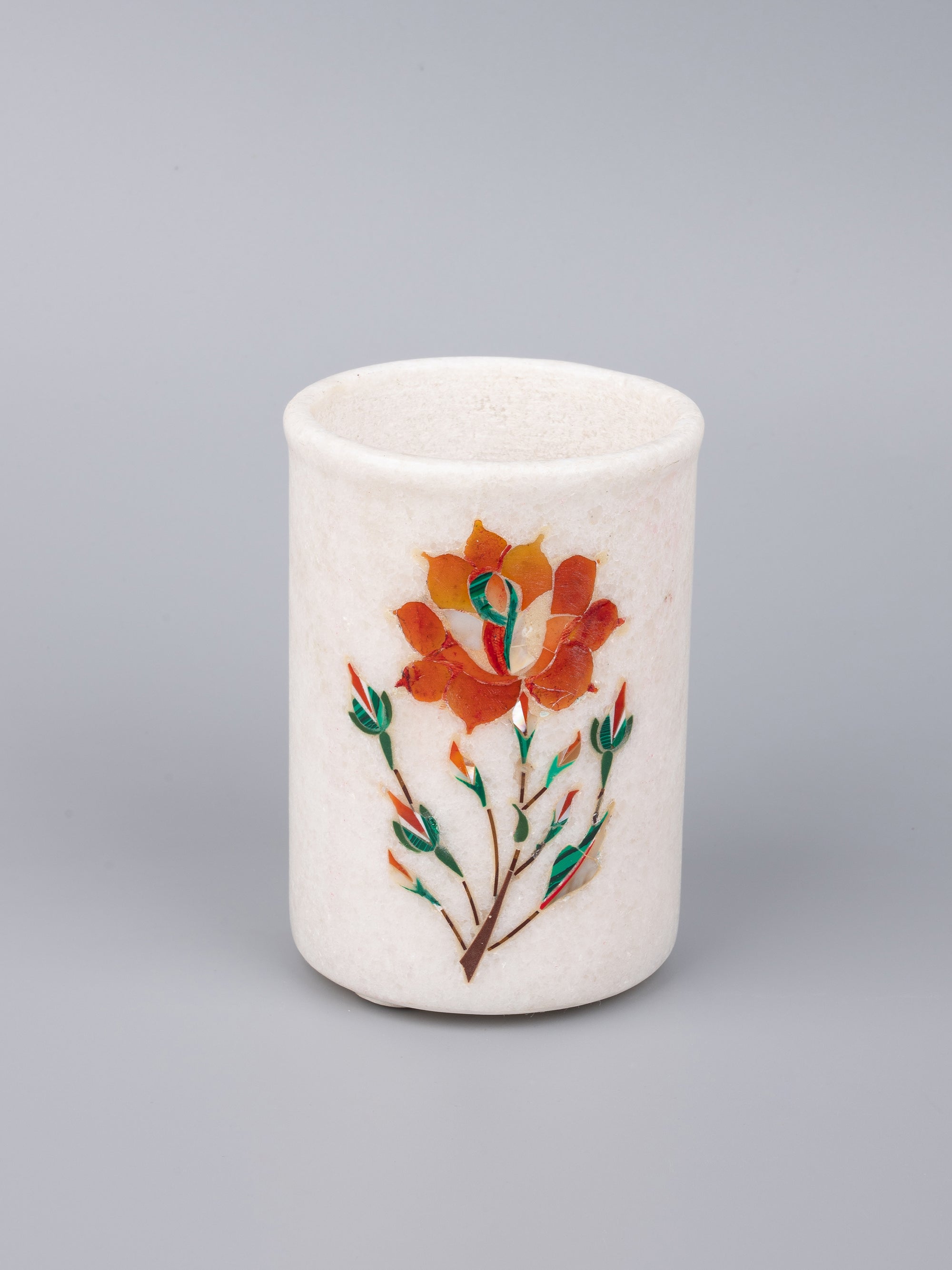 5 pieces bathroom accessories set made of pure marble with colorful inlay work - The Heritage Artifacts