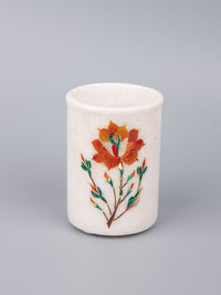 5 pieces bathroom accessories set made of pure marble with colorful inlay work - The Heritage Artifacts