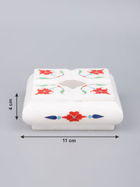 White marble Ashtray with red flower inlay work - The Heritage Artifacts