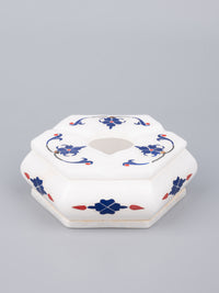 Hexagonal marble Ashtray with blue flower inlay work - The Heritage Artifacts