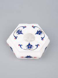 Hexagonal marble Ashtray with blue flower inlay work - The Heritage Artifacts