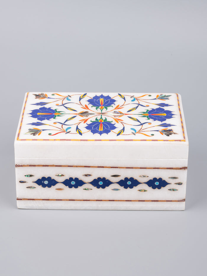 Colorful marble jewellery box with heavy inlay work - The Heritage Artifacts