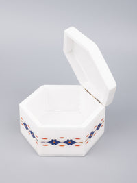 Colorful hexagonal marble jewellery box with heavy inlay work - The Heritage Artifacts