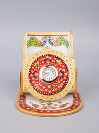 Marble mobile holder with clock - Red and Gold motifs - The Heritage Artifacts