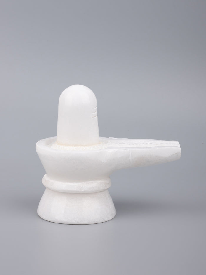 White marble Shivling statue for everyday pooja purpose - 5 inches height - The Heritage Artifacts