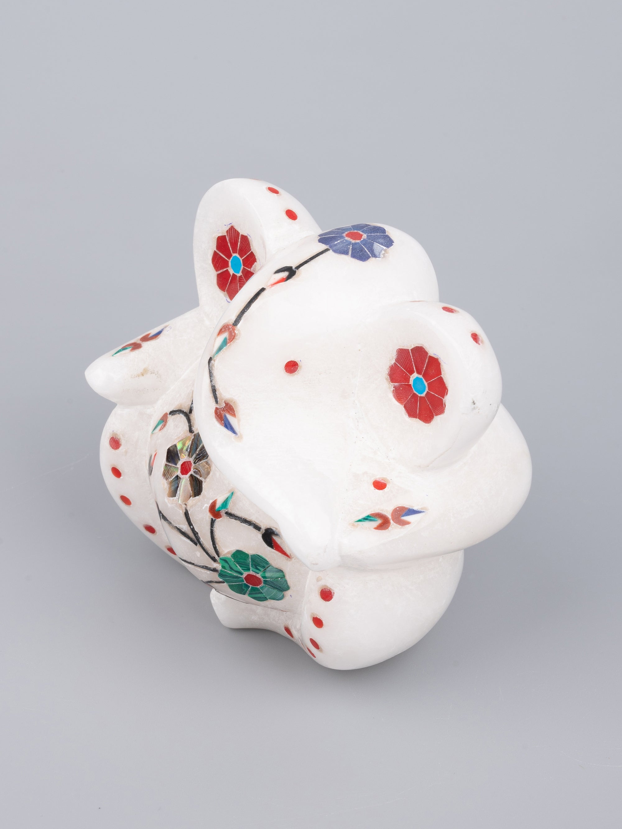 Designer statue of Lord Ganesha in white marble with inlay craft - The Heritage Artifacts