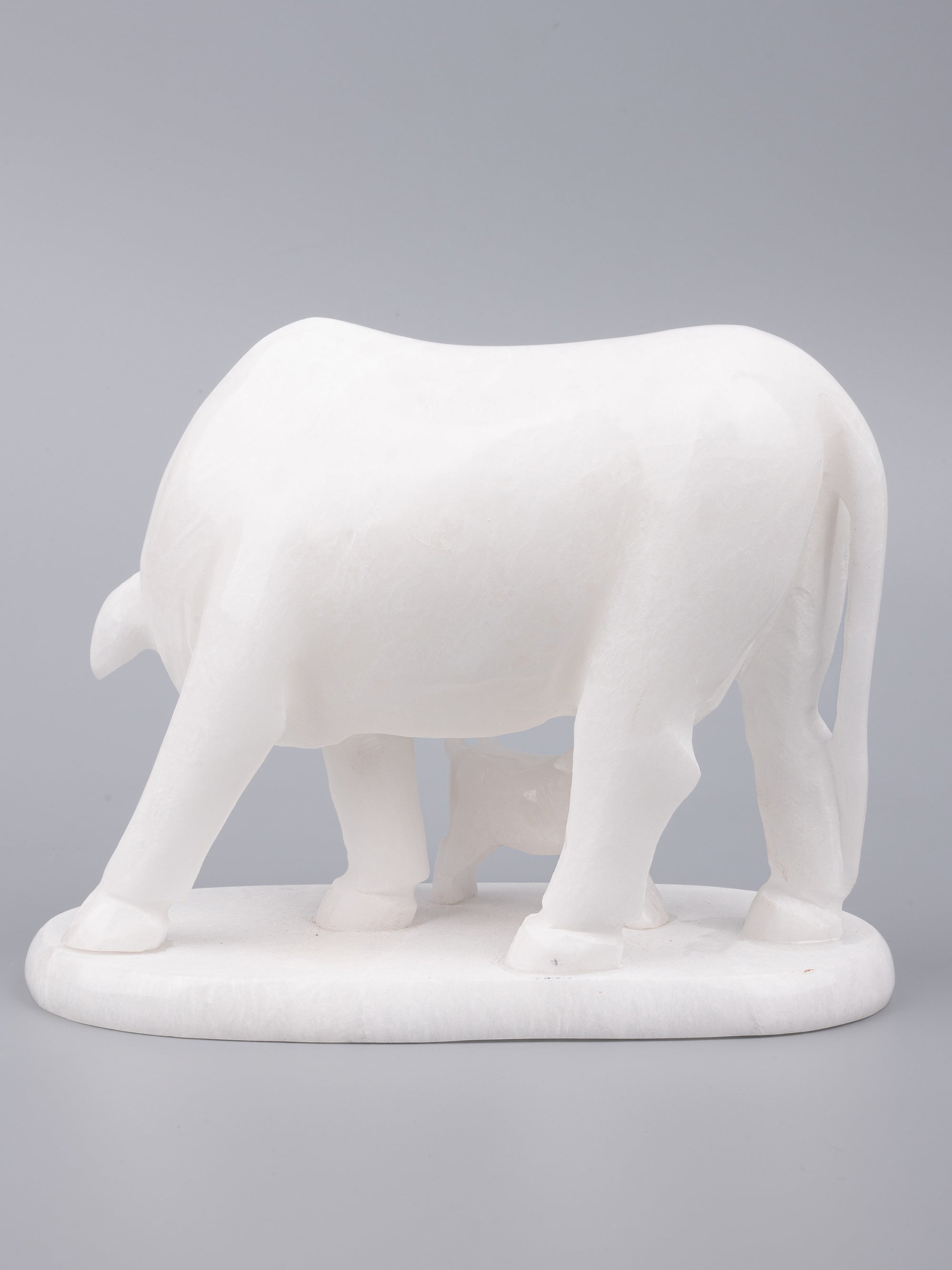 White marble Kamdhenu Cow with calf statue - The Heritage Artifacts
