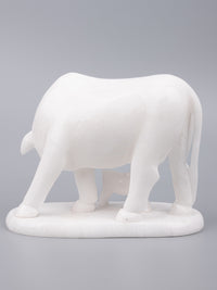 White marble Kamdhenu Cow with calf statue - The Heritage Artifacts