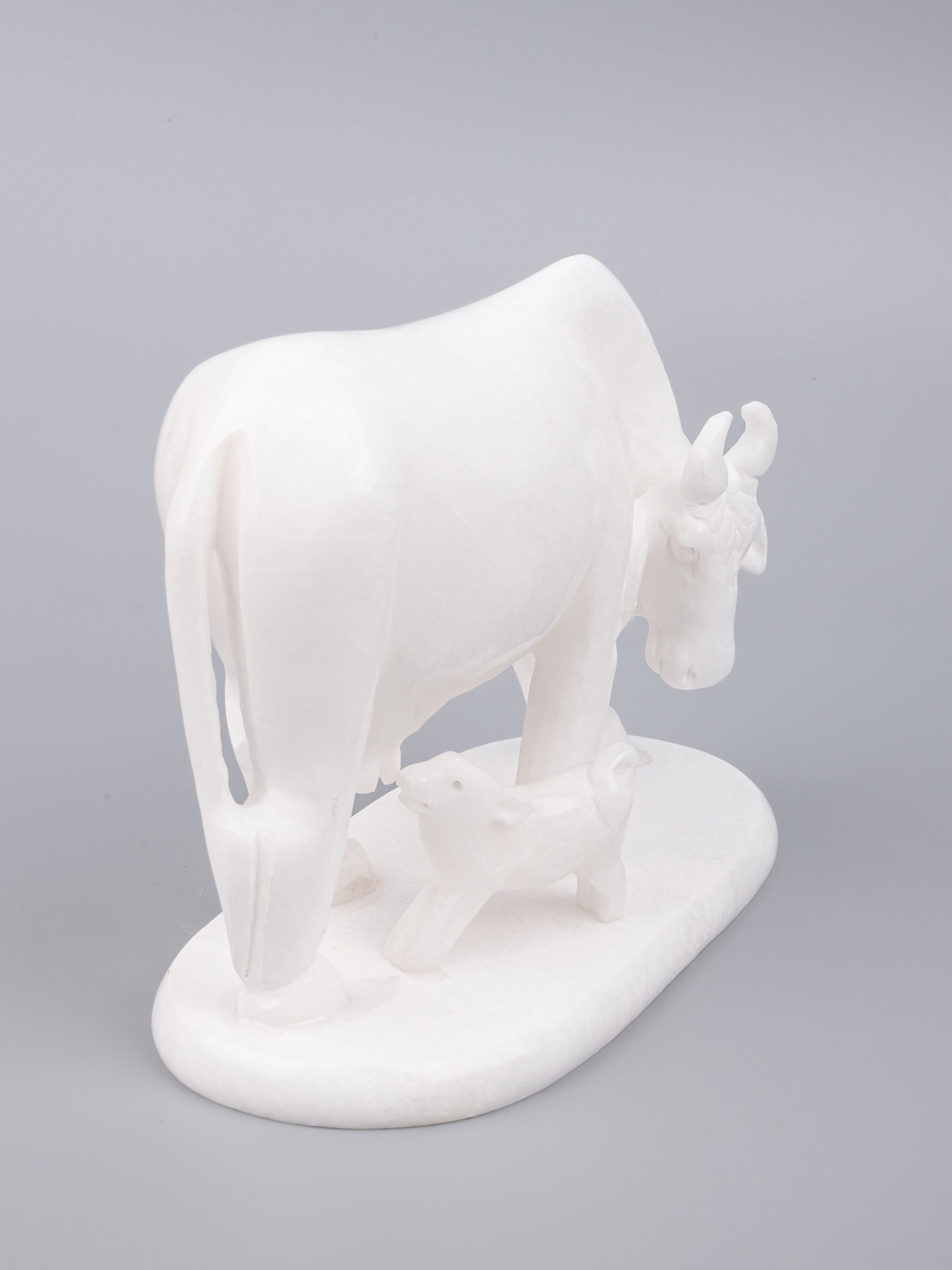 White marble Kamdhenu Cow with calf statue - The Heritage Artifacts