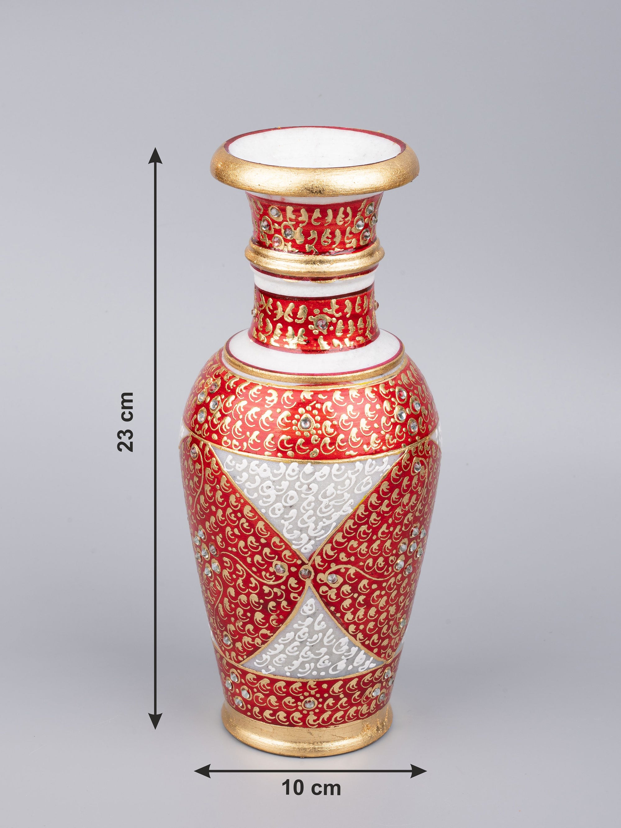 9 inches decorative flower vase made of marble with meenakari work - The Heritage Artifacts