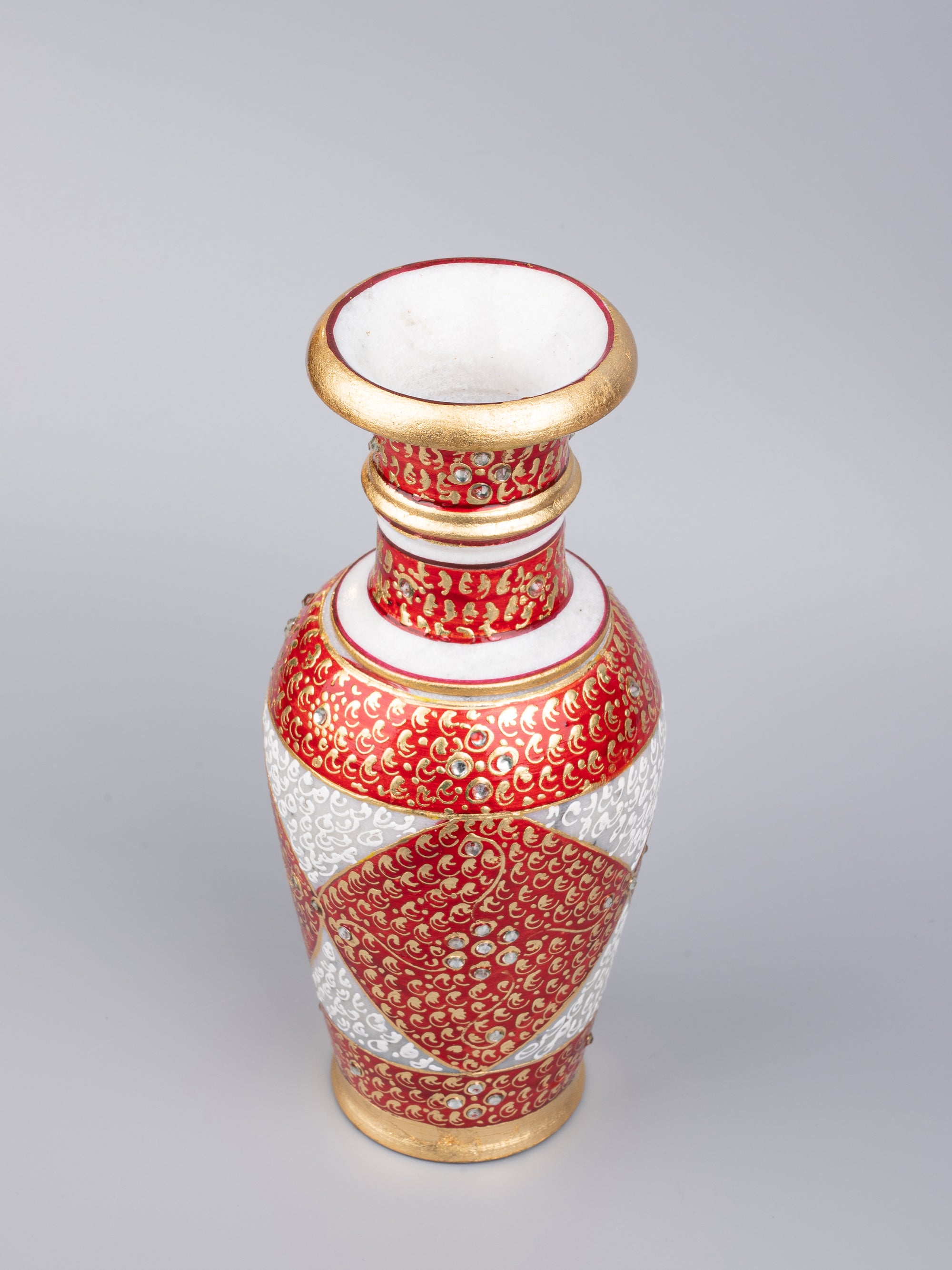 9 inches decorative flower vase made of marble with meenakari work - The Heritage Artifacts