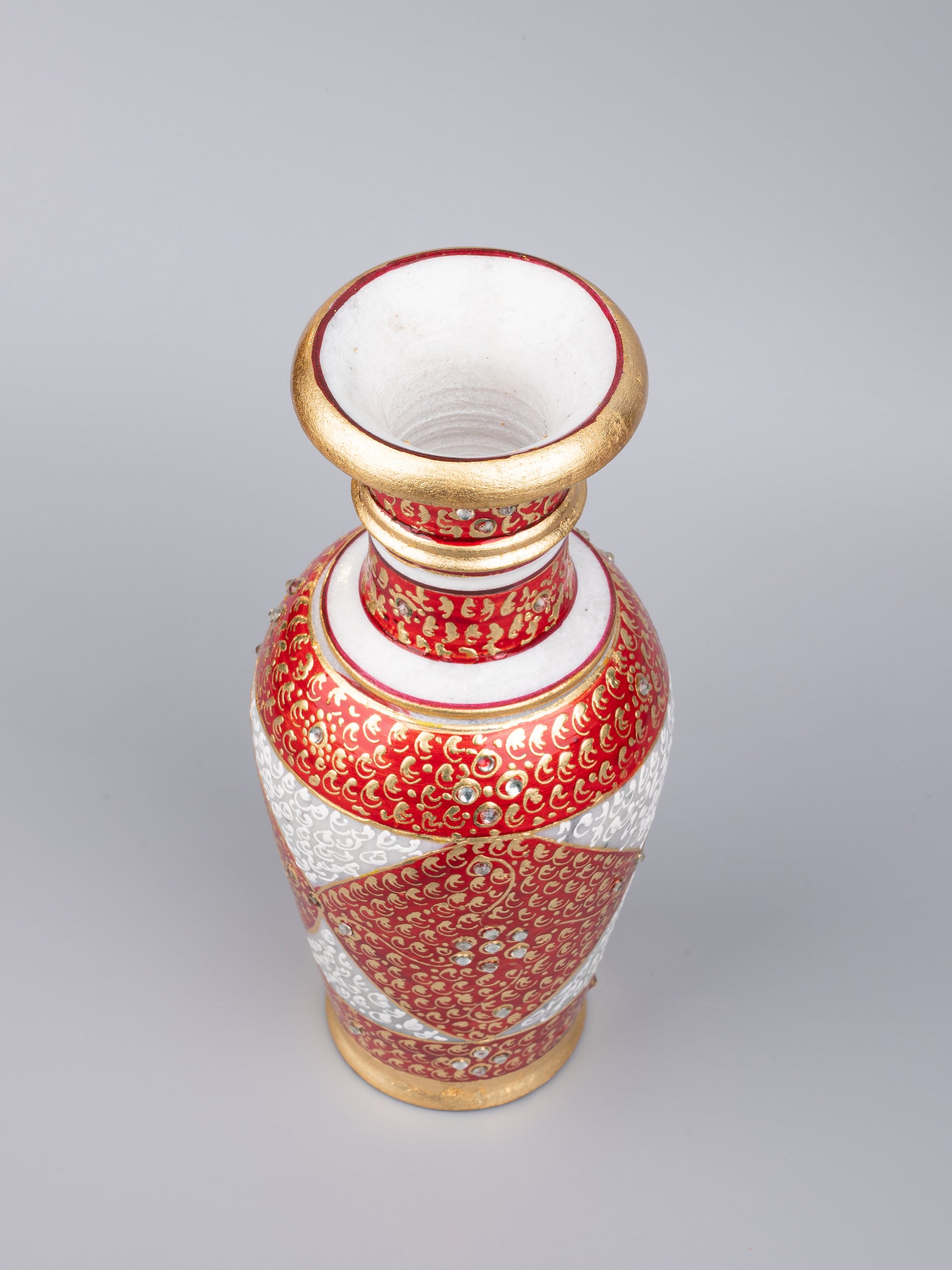 9 inches decorative flower vase made of marble with meenakari work - The Heritage Artifacts