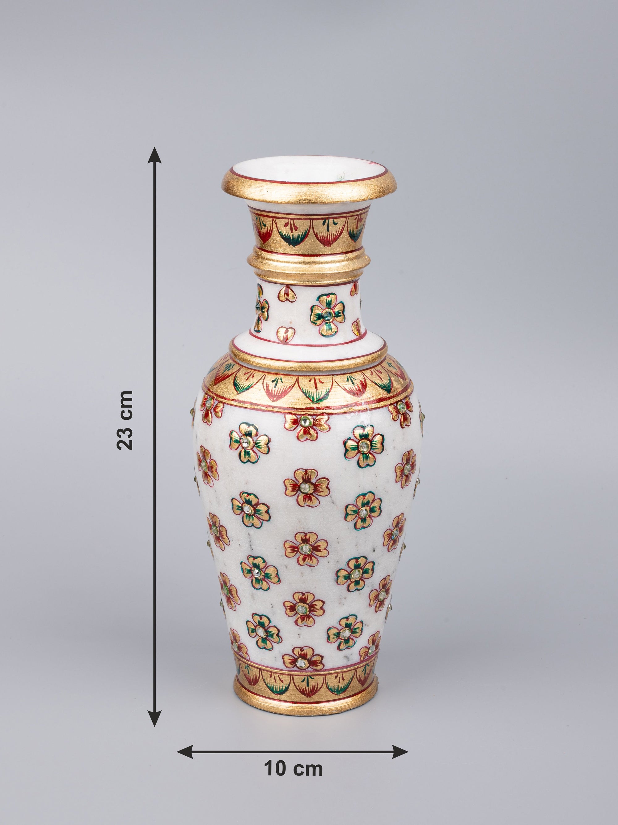 9 inches marble flower vase with colorful meenakari work - The Heritage Artifacts