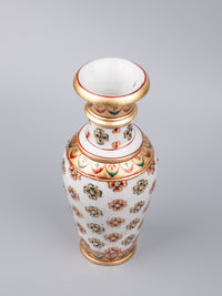 9 inches marble flower vase with colorful meenakari work - The Heritage Artifacts