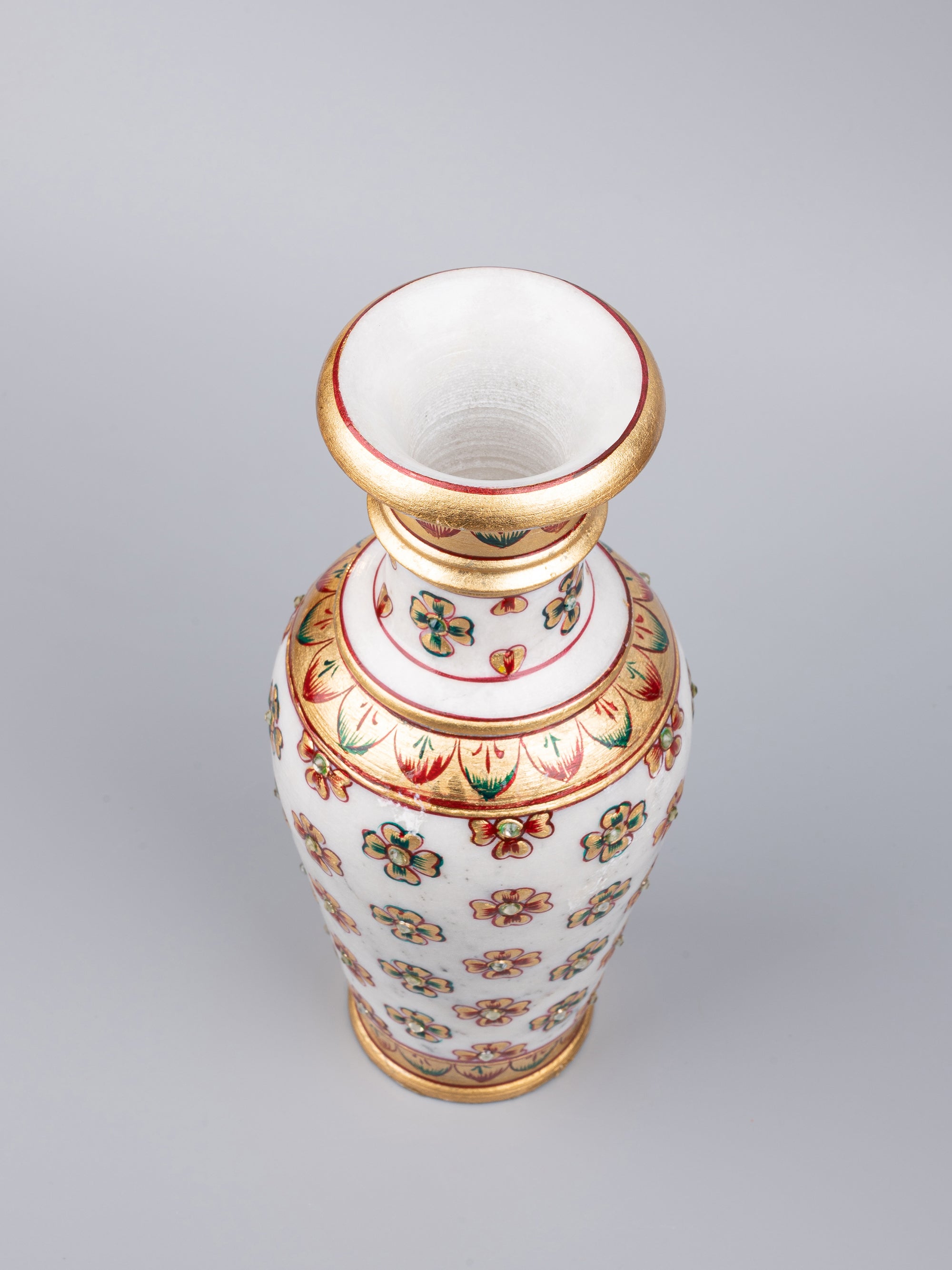 9 inches marble flower vase with colorful meenakari work - The Heritage Artifacts