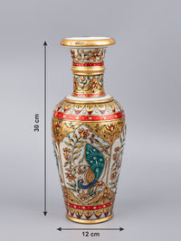 12 inches flower vase handcrafted out of marble with colorful meenakari painting - The Heritage Artifacts