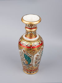 12 inches flower vase handcrafted out of marble with colorful meenakari painting - The Heritage Artifacts