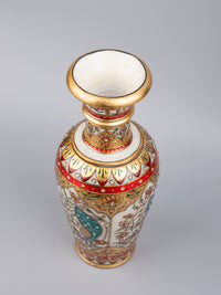 12 inches flower vase handcrafted out of marble with colorful meenakari painting - The Heritage Artifacts