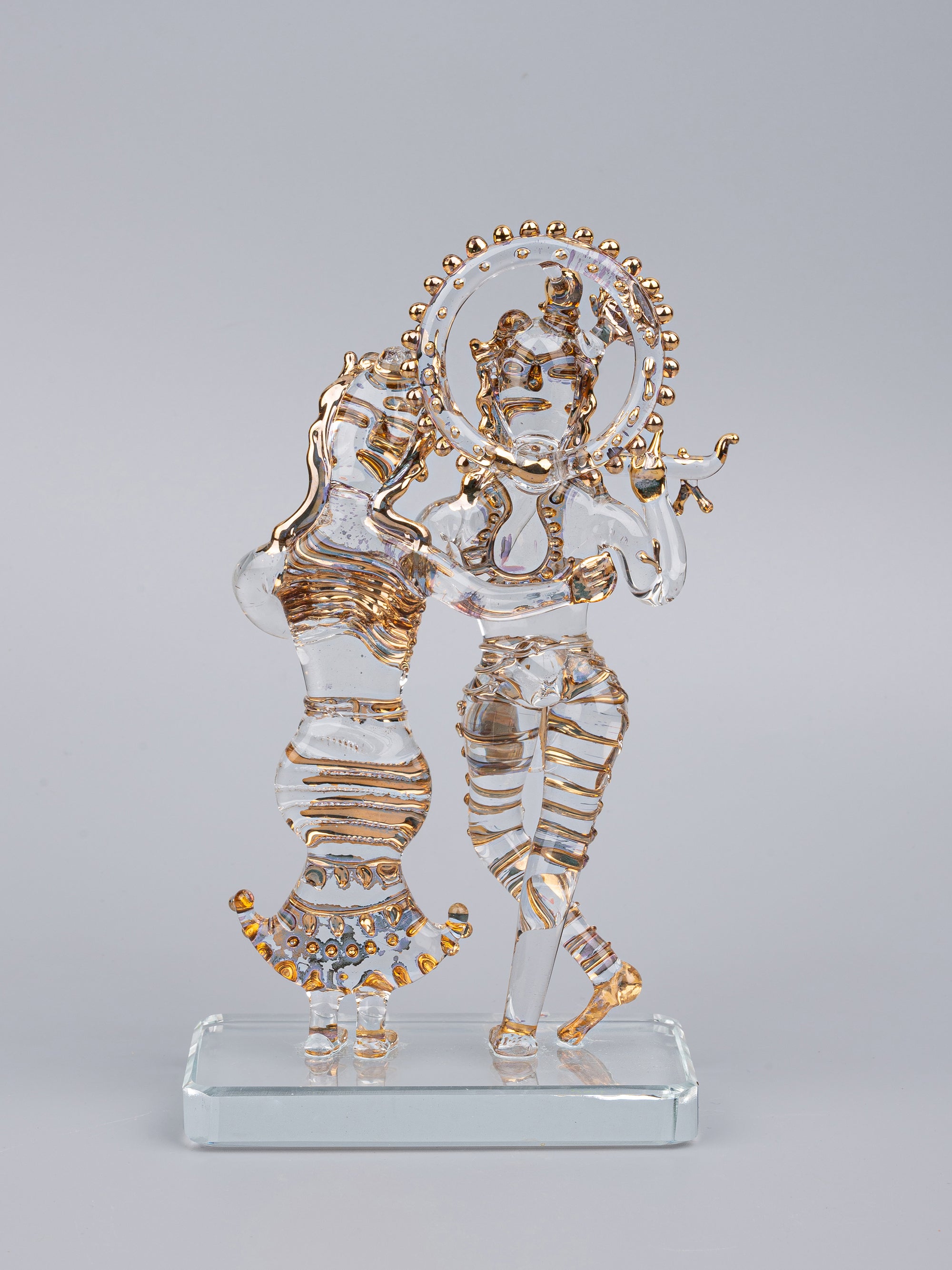 7 inches Radha Krishna statue made of solid and transparent glass - The Heritage Artifacts