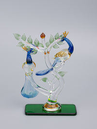 Colorful Glass showpiece, Pair of Blue Peacocks on a Tree - The Heritage Artifacts