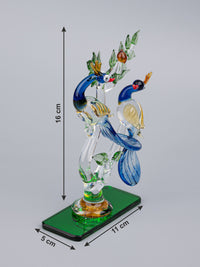 Colorful Glass showpiece, Pair of Blue Peacocks on a Tree - The Heritage Artifacts