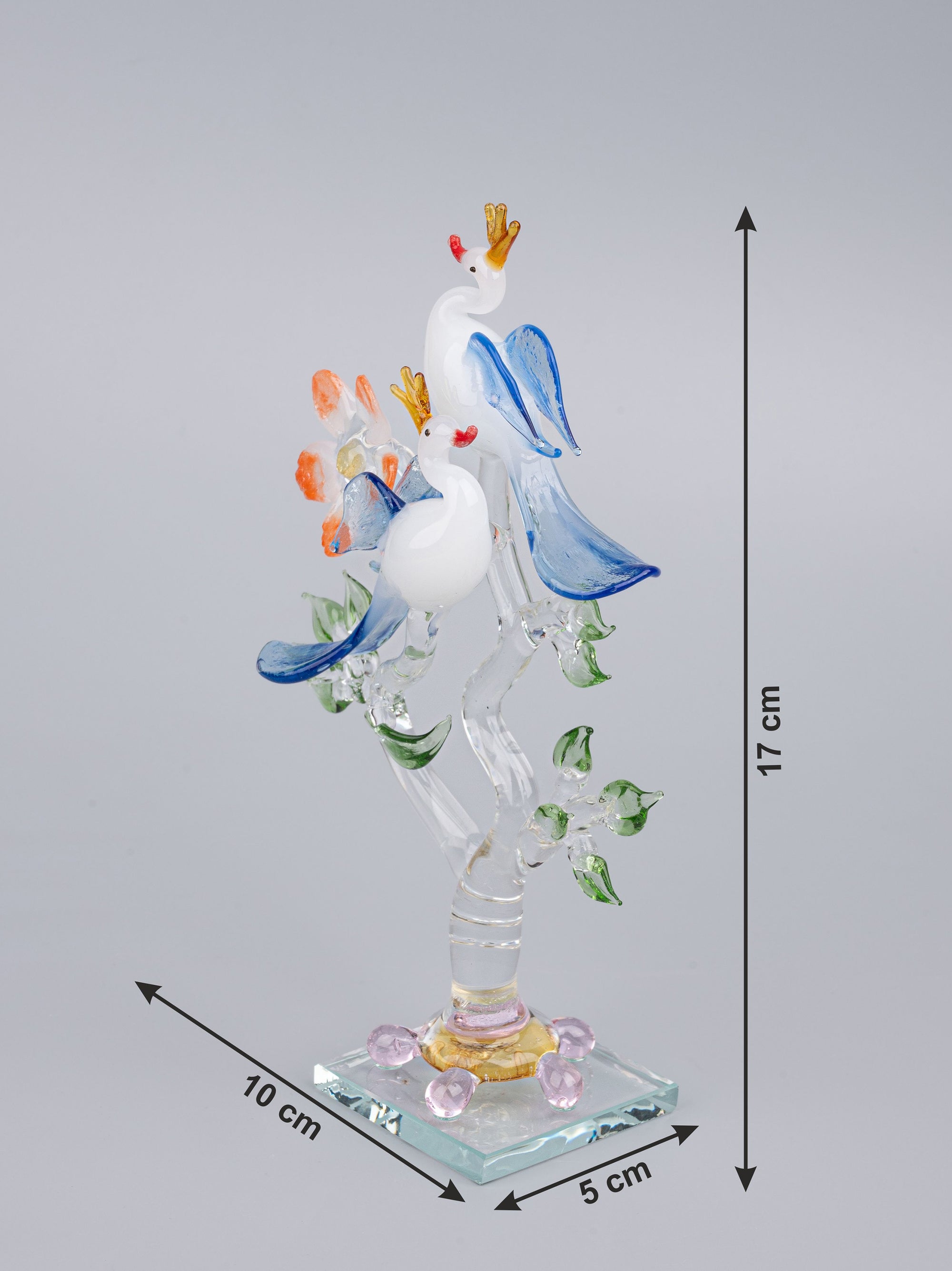 Decorative Glass center piece, Pair of White Peacocks on a Tree - The Heritage Artifacts