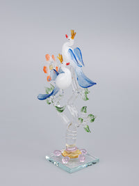 Decorative Glass center piece, Pair of White Peacocks on a Tree - The Heritage Artifacts