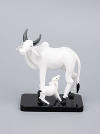 Glass centerpiece, Kamdhenu cow with calf in white color - The Heritage Artifacts