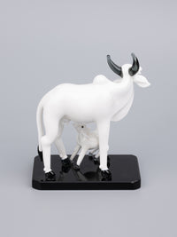 Glass centerpiece, Kamdhenu cow with calf in white color - The Heritage Artifacts