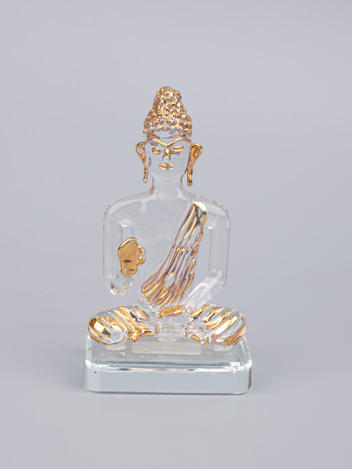 Transparent Glass with Gold Decor Sitting Buddha - The Heritage Artifacts