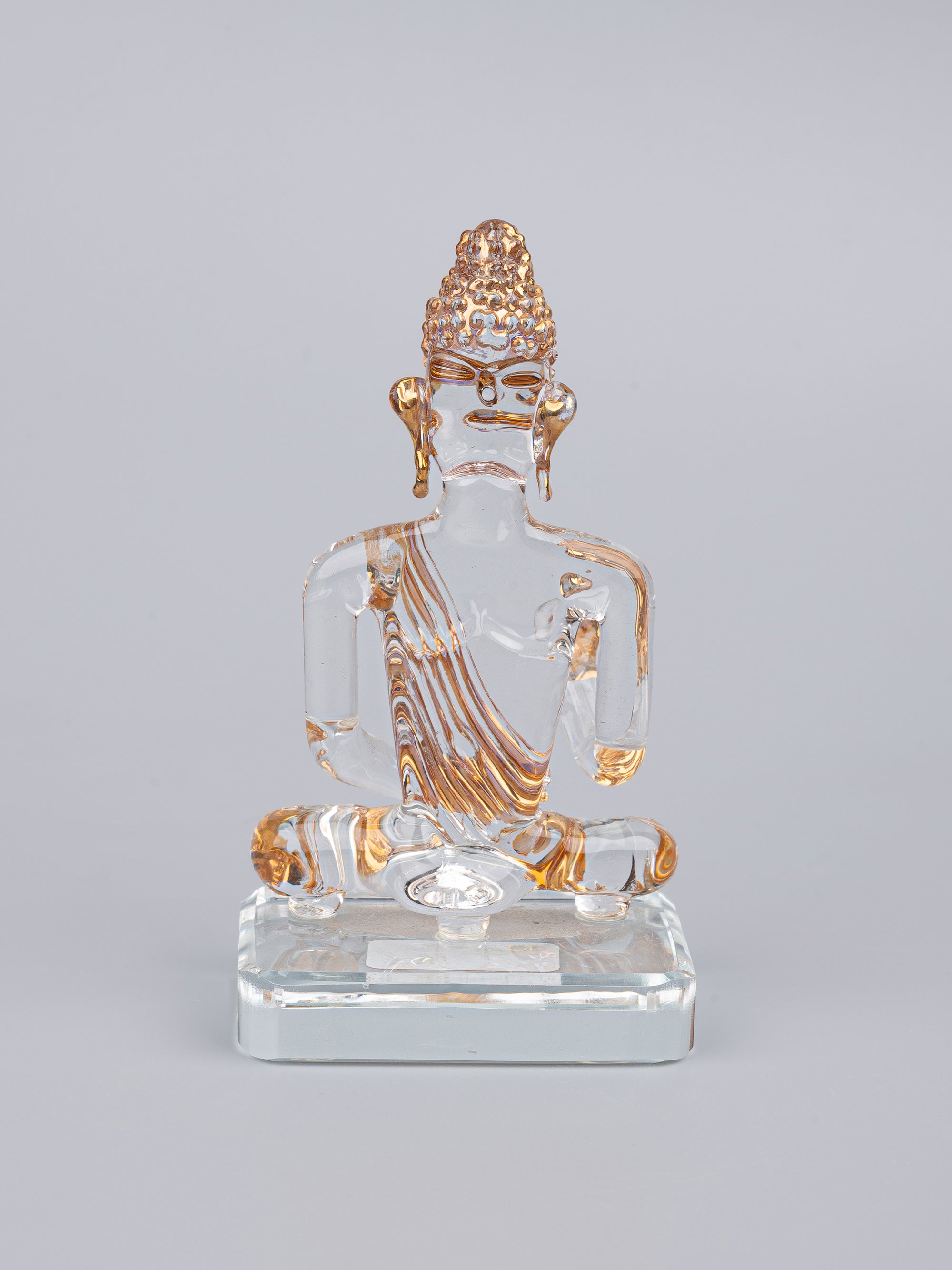 Transparent Glass with Gold Decor Sitting Buddha - The Heritage Artifacts